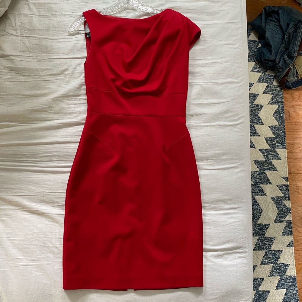 Red Black Halo draped sheath dress